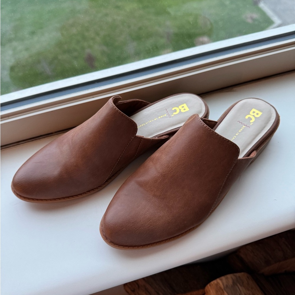 BC Footwear Brown Vegan Leather Mules